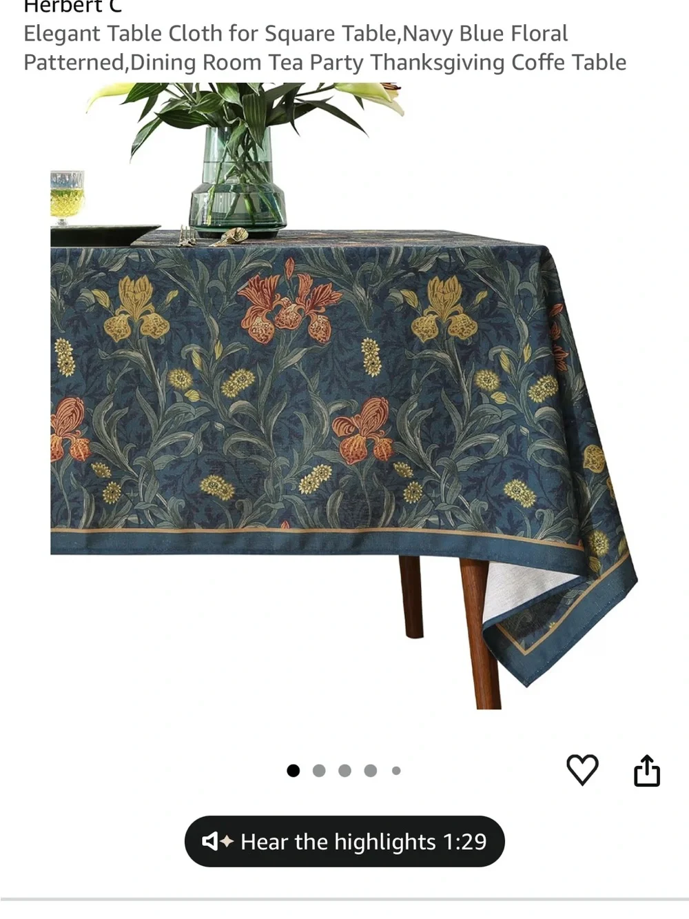 Floral Jacquard Tablecloth in Navy Blue with Gold and Rust Accents